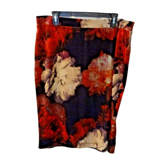 Pre-Loved Liz Claiborne XL Midi Velvet-esque Floral Polyester Spandex Skirt - Picture 1 of 4